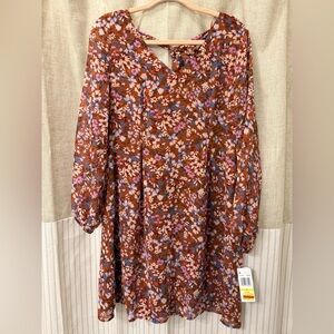 MSK Floral Dress in Brown and Pink
